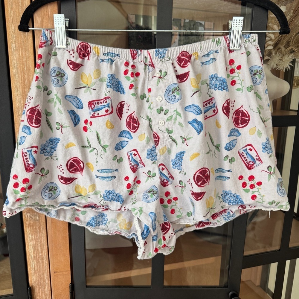 Colsie Fruits boxer shorts pajamas lounge watercolor sardines lemon capri